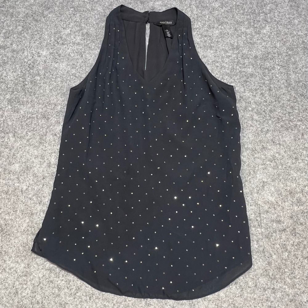 White House Black Market Black Rhinestone Studded Halter Blouse XS